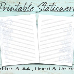 Juego de papelería imprimible Blue Flourish, papel de papelería imprimible, escritura de cartas descargable, papel de diario imprimible, papel decorativo
