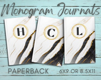 Marble Monogram Journal, Personalized Journal, Monogrammed Notebook, Personalized Notebook, 6x9 Journal Paperback, Journal Paperback 8.5x11