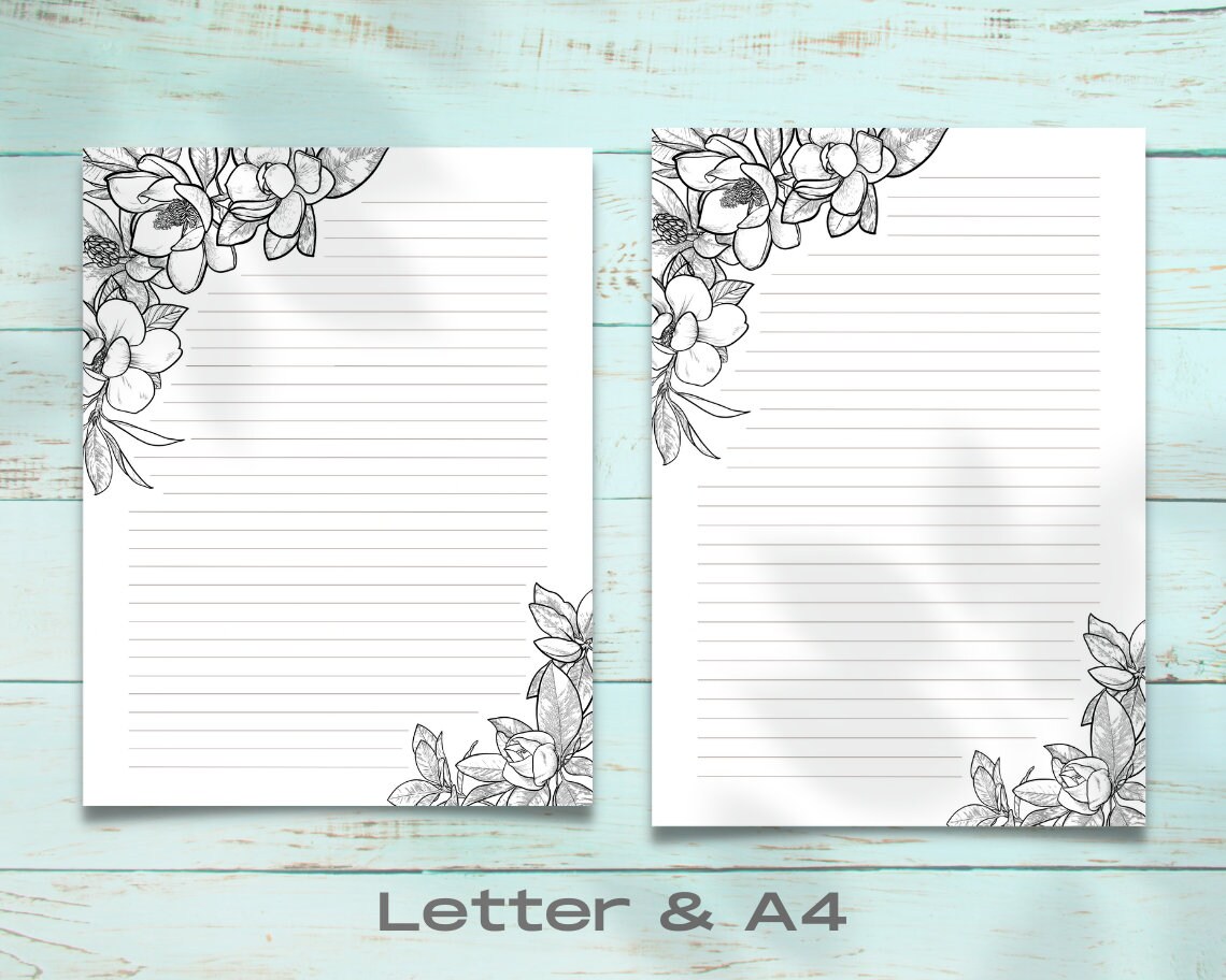 Black &amp; White Floral Printable Stationery Set, Printable Stationery ...