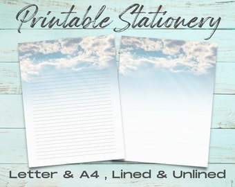 White Clouds Printable Stationery Set, Printable Stationery Paper, Downloadable Letter Writing, Printable Journal Paper, Blue Sky Paper