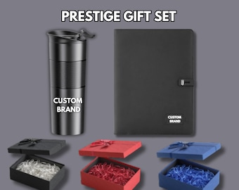 Custom Corporate Gift Set | Smart Notebook w/ Charger + 18oz Travel Thermos | Personalized Logo Engraved | Business Gifts
