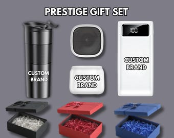Custom Corporate Gift Set | Engraved Thermos, Portable Charger & Bluetooth Speaker | Personalized Logo Branding | Business Client Gift Box