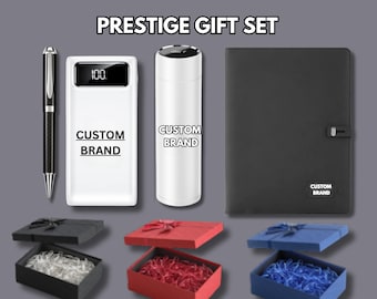 Prestige Gift Set with Smart Thermos | Custom Pen, Power Bank, Notebook & Gift Box | Personalized Corporate Gift Box
