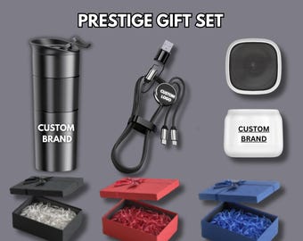 Custom Corporate Gift Set | Engraved Thermos, Bluetooth Speaker, Fast Charging Cable | Personalized Business Gifts | Bulk Order Available