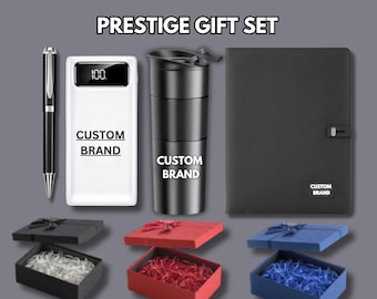 Prestige Corporate Gift Set | Custom Pen, Power Bank, Smart Notebook, Tumbler & Gift Box | Executive Business Bundle