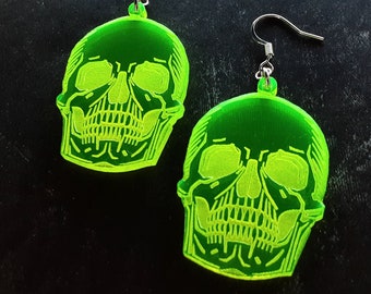 Skull earrings, acrylic jewelry, goth jewelry, fluorescent earrings