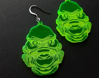 Creature earrings,Gill man earrings, fluorescent earrings