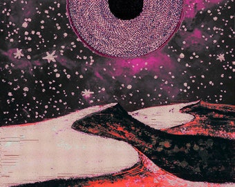 SIGNÉ MATTED PRINT 11x14 Dune art peinture fantasy science-fiction dark cosmic space original paysage étoilé lune