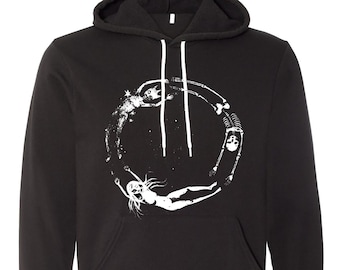Sudadera con capucha negra con diseño gráfico: «Cycles» unisex, estilo grunge, gótico, esqueleto alternativo