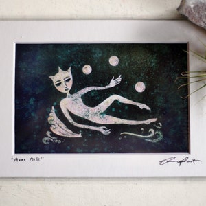 Moon Milk Art Print: Signed Matted Divine Feminine Painting (5x7)