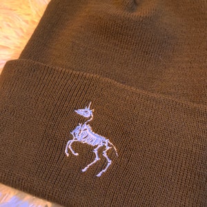 Knit Beanie Embroidered Skeleton Unicorn Hat Cap in Neon Orange, Black ...