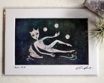5" x 7" Signed Matted Print - aquatic art paintings pearls spiritual divine feminine dark ocean water sign sensual sea shell oyster