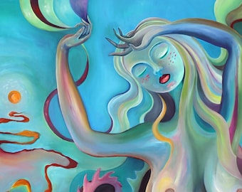 Birth of Venus Art Print: Signed Matted Ethereal Woman, Seashell Ocean (11x14)