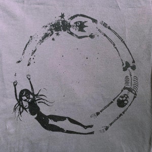 Long Sleeve Graphic Tee : &#39;Cycles&#39; Gray with Black Sparkle Print Sleeve. Design by Jenna Fournier. Unisex Bella & Canvas