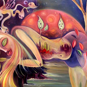 Signed Surreal Dreamscape Art Print: Sleeping Girl, Muses