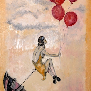 Signed Flapper Art Print: Red Balloons, Vintage 1920s Style (11x14 Matted)