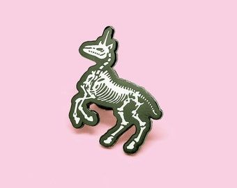 Enamel Pin  - Glow in the Dark Skeleton Unicorn  on Dune Art Card - Goth Grunge Sci-Fi Punk Fantasy Aesthetic