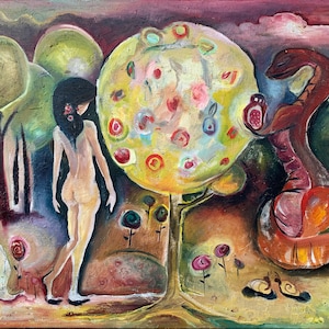 Original Oil Painting: Eve in Garden of Eden, 24&quot; x 36&quot; Canvas Art