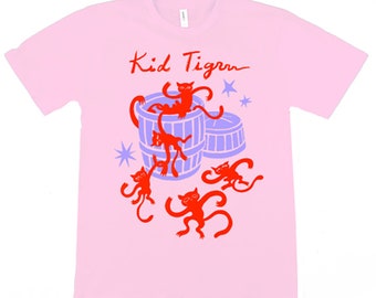 Pink Unisex Short Sleeve Tee T Shirt Kid Tigrrr Jenna Fournier 'Barrel of Tigers' pastel indie dream pop shoegaze ambient vintage toy art