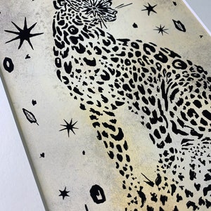 SIGNED MATTED PRINT 11x14 snow leopard art black and white textured vintage style drawing original illustration stars cheetah minimal line image 8