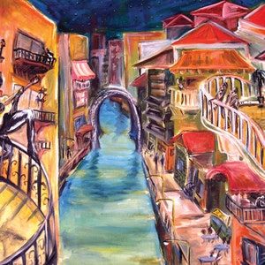 Venice Grand Canal Print: Signed Matted Music Cityscape Painting