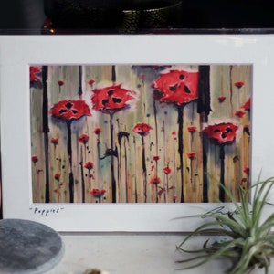 Red Poppies Art Print: Signed Matted Floral Painting (5x7)