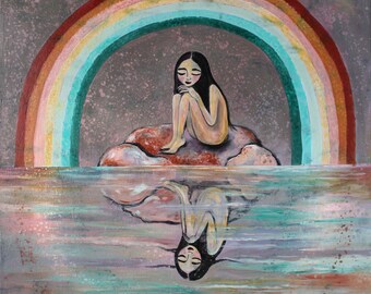 Signed Rainbow Woman Art Print: Hope in Isolation (10x10)