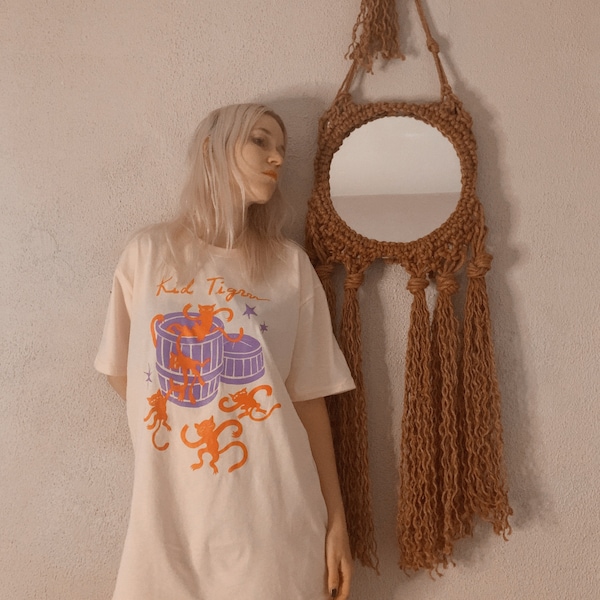 Natural/ Creme Unisex Short Sleeve Tee T Shirt Kid Tigrrr Jenna Fournier 'Barrel of Tigers' indie dream pop shoegaze ambient vintage toy art