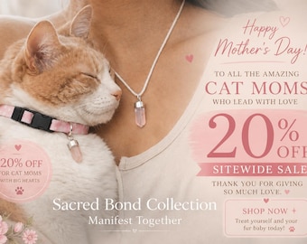Matching Cat Collar Necklace Set | Rose Quartz Crystal Pendant, Love, Positive Energy