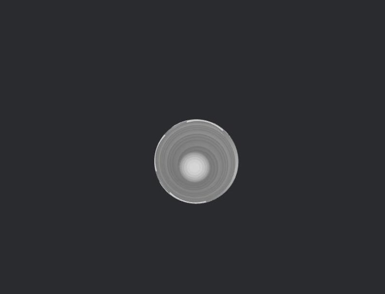 Peut inclure: Vue de dessus d'un petit objet m&eacute;tallique rond avec des rainures circulaires concentriques. L'objet est centr&eacute; sur un fond gris fonc&eacute;, avec un centre blanc brillant.