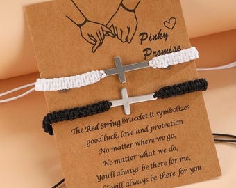 Stainless Steel Cross Bracelet / Black and White Woven Cord Bracelet / Adjustable Friendship Bracelet / Customizable Couples Bracelet