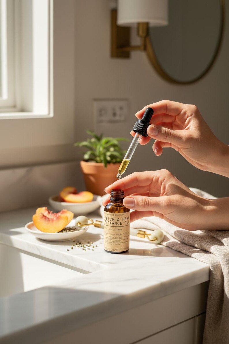 Natural Facial Oil Serum – Hydrating Peach & Hemp Blend for Sensitive, Oily Skin, Vegan, Cruelty-Free, Perfect Gift image 3