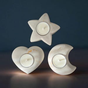 Concrete Tea Light Candle Holder: Heart, Moon & Star - Minimalist Decor