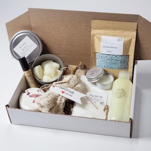 The Little Treat Box, Handmade Natural Self Care Set with Soaps, Bath Soak, Lip Balm, Pamper & Birthday Gift with Personalized Card