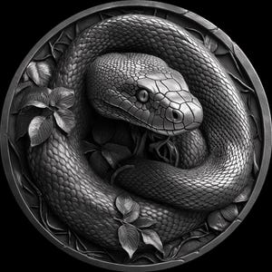 Archivos de grabado en relieve 3D de monedas de Anaconda, diseños de grabado láser de fibra, diseño de archivo de corte láser de mapa de profundidad de grabado de monedas. Mapa de profundidad
