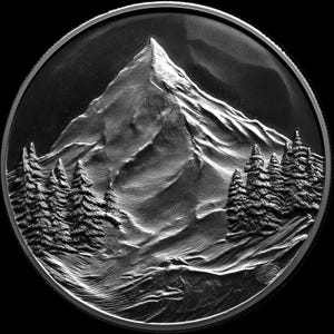 Mount Rainier coin 3d embossing files, fiber laser engraving designs , coin engraving depth map laser cut file design. depth map