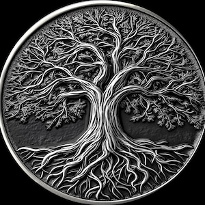 World Tree coin 3d embossing files, fiber laser engraving designs , coin engraving depth map laser cut file design. depth map