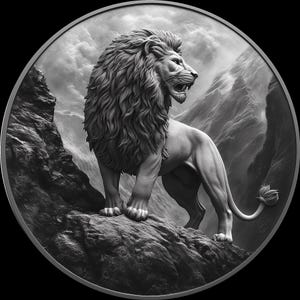 Lion on Cliff coin 3d embossing files, fiber laser engraving designs, coin engraving depth map laser cut file design. depth map