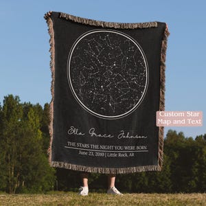Couverture d'anniversaire carte étoile, jeté tissé personnalisé ciel nocturne, couverture constellation personnalisée, cadeau pour lui, cadeau né sous ces étoiles