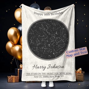 Couverture d'anniversaire de grands-parents, jeté en polaire ciel nocturne personnalisé, cadeau personnalisé pour petite-fille ou petit-fils, cadeaux carte des étoiles