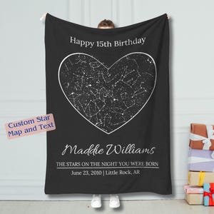 Couverture en forme d'étoile d'anniversaire pour ado, jeté en polaire Night Sky personnalisé, cadeau personnalisé pour fils fille petits-enfants, le ciel nocturne de votre naissance