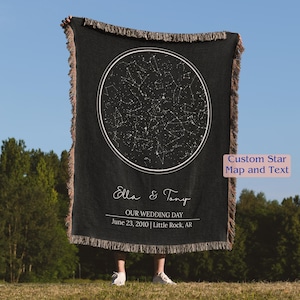 Couverture en forme d'étoile pour anniversaire d'étape, cadeau tissé personnalisé constellation, jeté ciel nocturne personnalisé pour 1er 10e 25e 50e anniversaire