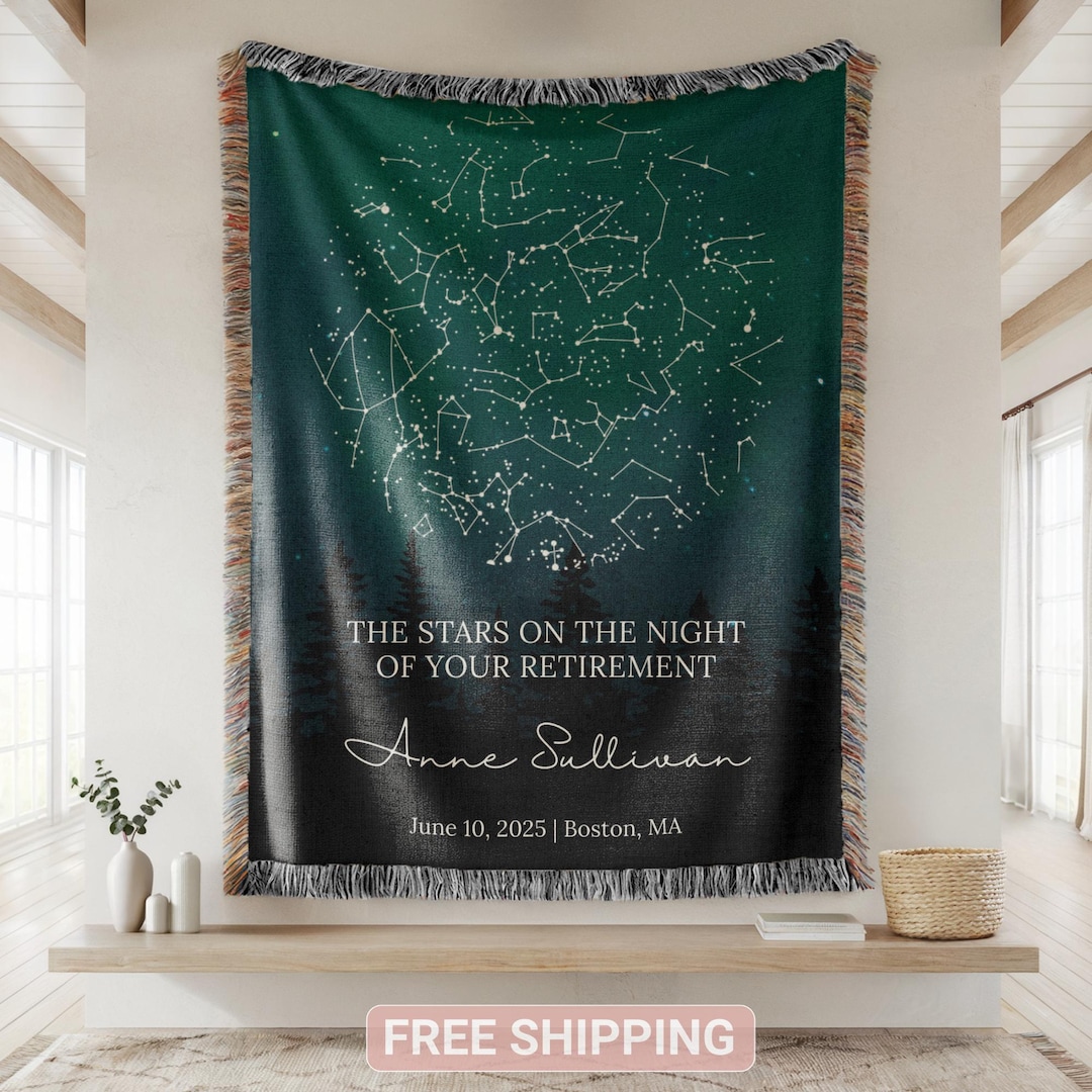 Retirement Star Note Personalized Retirement Star Map Woven Blanket, Celestial Night Sky ...