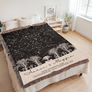 Couverture de mariage carte des étoiles personnalisée, jeté tissé personnalisé avec noms, ciel nocturne de mariage, cadeaux pour les amoureux de la nature, cadeau fabriqué aux États-Unis