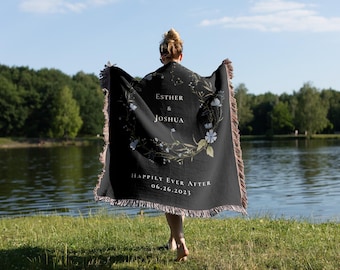 Custom Couple Throw, Cotton Anniversary Gift, Personalized Woven Blanket with Names & Date, 2nd Anniversary Gift for Husband or Wife