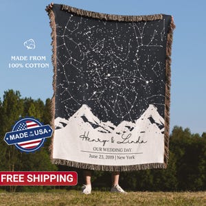 2 year anniversary gift, 2nd anniversary gift for him and her, gift for couples, 2 year wedding gift, 2 year anniversary blanket, star map