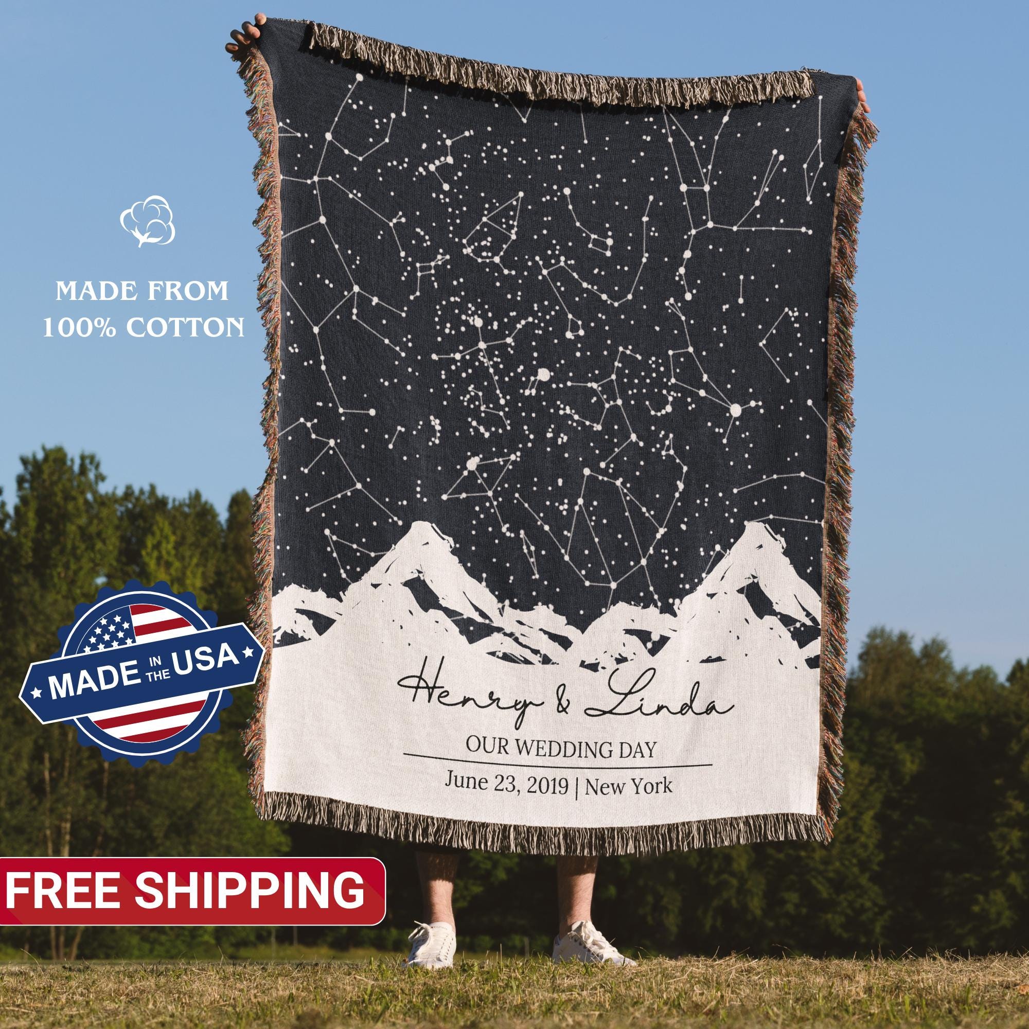 2 year anniversary gift, 2nd anniversary gift for him and her, gift for couples, 2 year wedding gift, 2 year anniversary blanket, star map