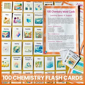 化学フラッシュカード - 小学校および初等科学 - 100 個のキーワード - 印刷可能なホームスクール リソース - 学習ゲーム