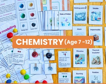 Chemistry Bundle - Molecules Printables - Playdough Activity - Worksheets, Lesson and 100 Flashcards - Homeschooling Science STEM