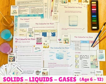 Kitchen Experiment - Solids Liquids and Gases & Chemistry Flashcards Bundle - Homeschooling Science - lesson plans and printable worksheets
